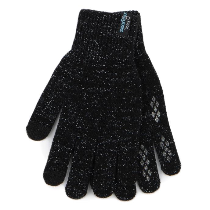 totes Ladies Stretch Knitted SmarTouch Gloves Black Sparkle Extra Image 2